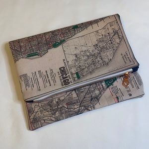Vintage Chicago Map printed foldover clutch